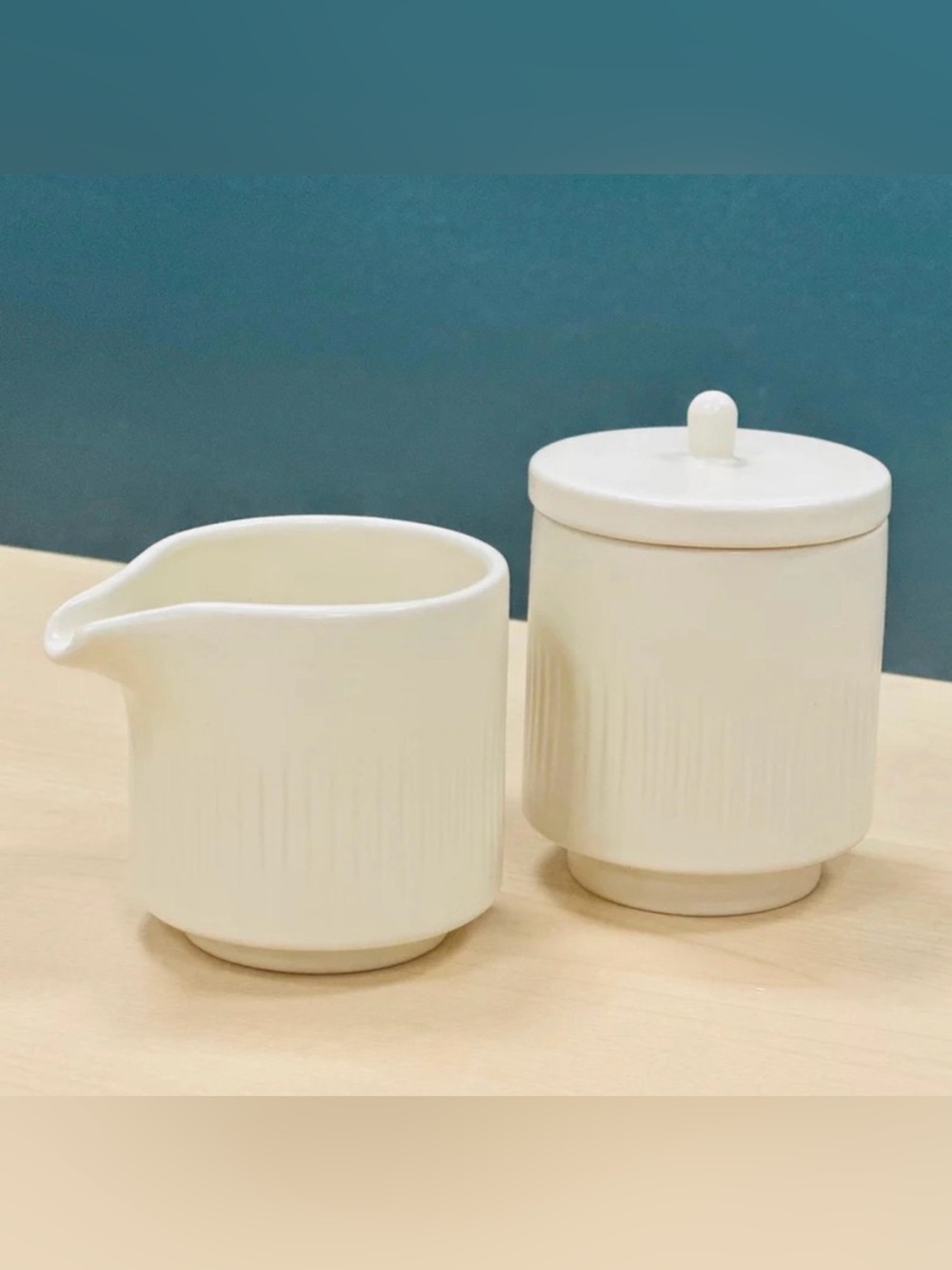 Citrine Everyday Collection by Magenta Ribbed Ceramic Sugar & Creamer Set NIB